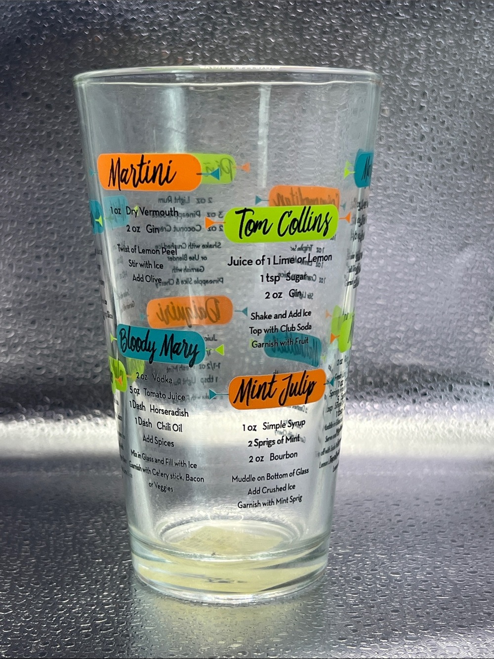 Libbey Cocktail Recipe Glass with Orange, Teal, Blue, and Green Accents